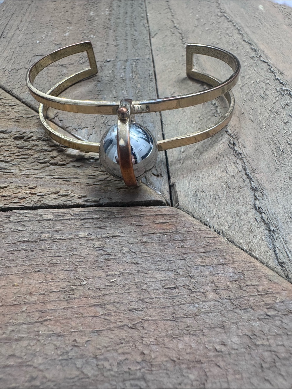 Jenny Bird Risen Cuff: Gold-Tone Double Band Cuff Bracelet with Silver Orb